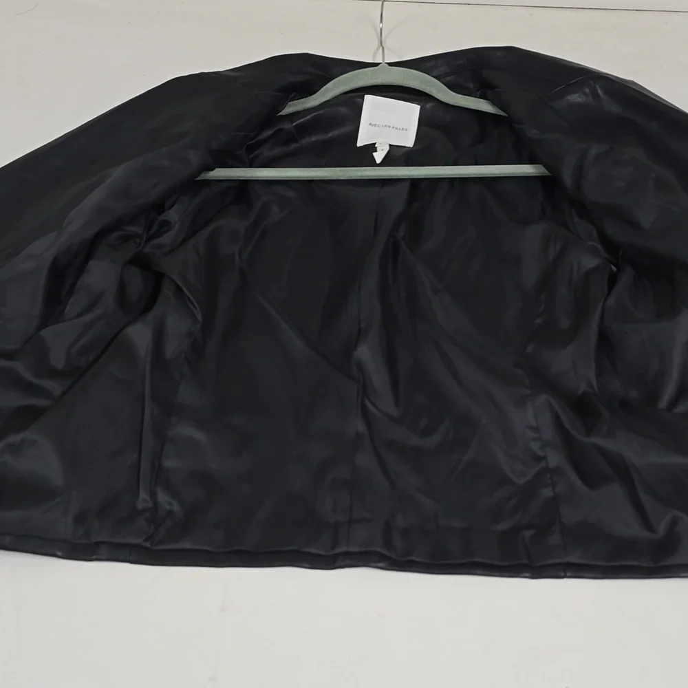 AVEC LES FILLES Double Breasted Faux Leather Blazer In Black